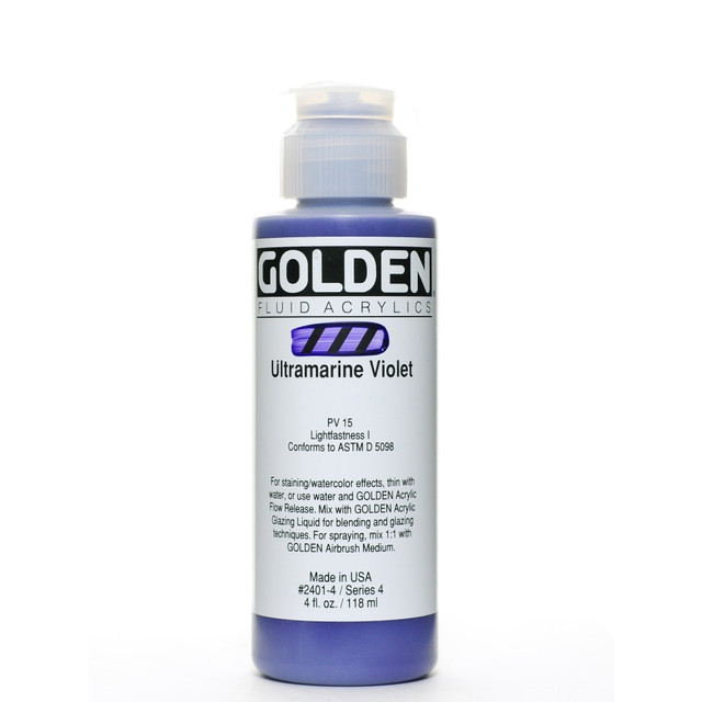 GOLDEN ARTIST COLORS, INC. 2401-4 Golden Fluid Acrylic Paint, 4 Oz, Ultramarine Violet