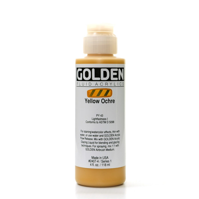 GOLDEN ARTIST COLORS, INC. Golden 2407-4  Fluid Acrylic Paint, 4 Oz, Yellow Ochre