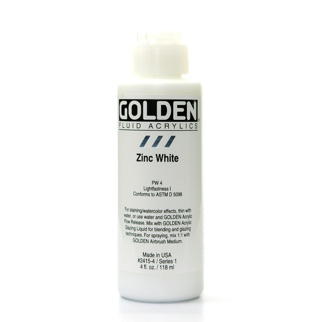 GOLDEN ARTIST COLORS, INC. Golden 2415-4  Fluid Acrylic Paint, 4 Oz, Zinc White