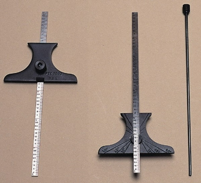 PEC Tools 7004-012 Combination Protractors & Depth Gages; Gage Type: Depth & Angle Gage; Rule Minimum Measurement (Inch): 0; Rule Maximum Measurement (Inch): 12; Angle Minimum Measurement: 30.00; 30.0 0; Angle Maximum Measurement: 60.0 0; 60.00; Rule