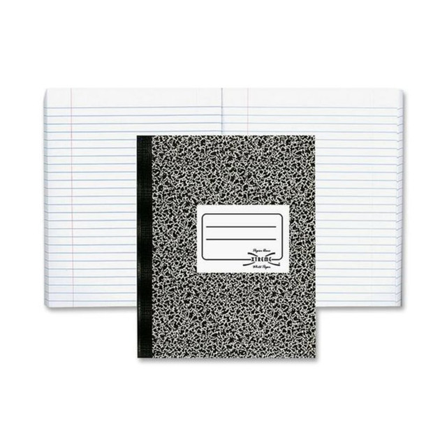 Write notes, lists and ideas in this Rediform Xtreme White composition notebook. The center-sewn binding keeps the sheets securely connected and lets you turn pages easily, while the college ruling accommodates more writing per page. A compact design makes it easy to carry or use on the go, and a paper brightness of 97 makes writing, inks and highlights more noticeable. The margins let you write relevant items or notes separately to keep your work organized, and a flexible black marble cover protects the pages. This one-subject Rediform Xtreme White composition notebook has 80 double-sided pages, making it ideal for efficient use of space.  Flexible black marble cover protects the pages against damageCompact size makes it easy to carryIncludes 80 sheets measuring 10in x 7 7/8inCollege ruling allows for efficient use of spaceCenter-sewn binding helps keep the sheets securely in place