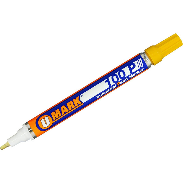 U-Mark 10206FL Markers & Paintsticks; Marker Type: Liquid Paint Marker; Tip Shape: Bullet; Color: Yellow; Ink Type: Oil Base; Tip Type: Fine Line; For Use On: Dry or Damp Wood; Tape; Glass; Rusty and Oily Metal; Wax Cartons; Ceramic; Tile; Plastic; C