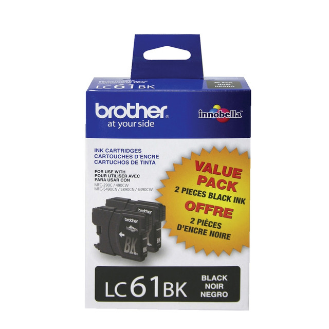 BROTHER INTL CORP LC612PKS Brother LC61 Black Ink Cartridges, Pack Of 2, LC61BK