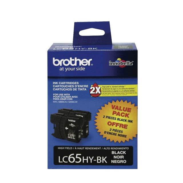 BROTHER INTL CORP LC652PKS Brother LC65 Black High-Yield Ink Cartridges, Pack Of 2, LC65HY-BK BROTHER INTL CORP LC652PKS Brother LC65 Black High-Yield Ink Cartridges, Pack Of 2, LC65HY-BK