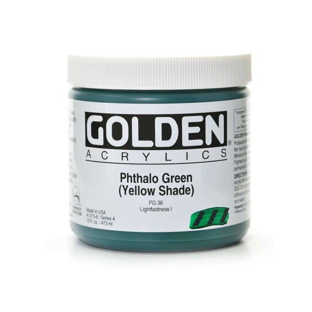 GOLDEN ARTIST COLORS, INC. 1275-6 Golden Heavy Body Acrylic Paint, 16 Oz, Phthalo Green/Yellow Shade