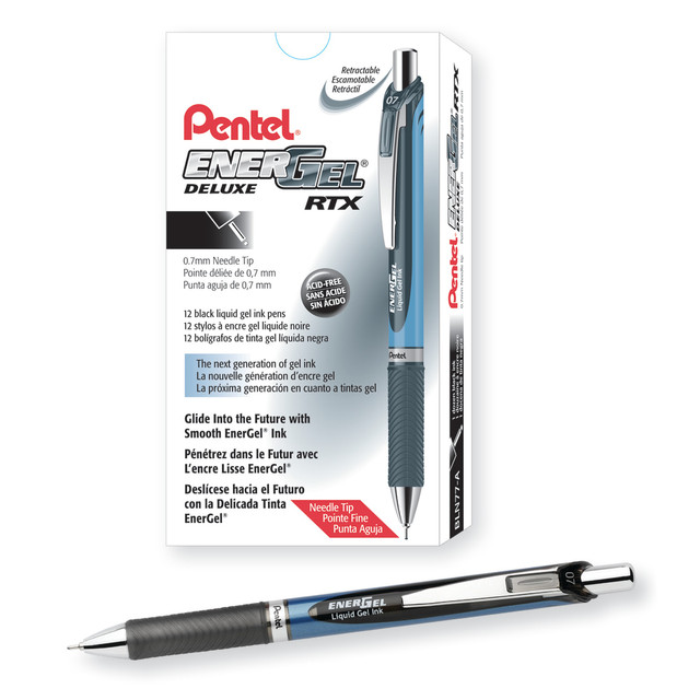 PENTEL OF AMERICA, LTD. Pentel BLN77ADZ  EnerGel Deluxe RTX Retractable Pen, Needle Point, 0.7 mm, Assorted Barrels, Black Ink