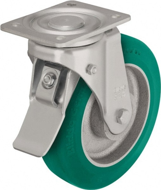 Blickle 852395 Swivel Top Plate Caster: Polyurethane-Elastomer Blickle Softhane, 10" Wheel Dia, 2-23/64" Wheel Width, 1,980 lb Capacity