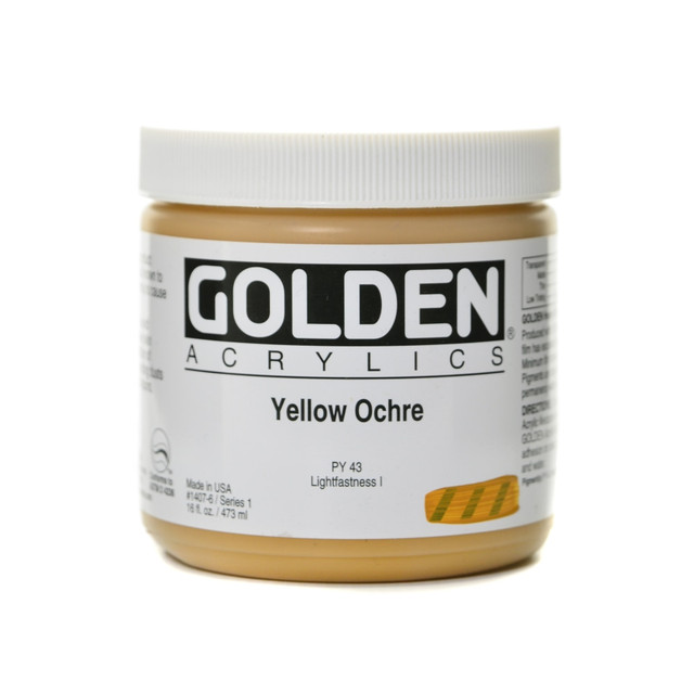 GOLDEN ARTIST COLORS, INC. 1407-6 Golden Heavy Body Acrylic Paint, 16 Oz, Yellow Ochre