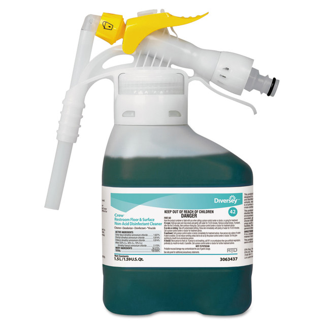 DIVERSEY 3063437  Crew Restroom Floor & Surface Non-Acid Disinfectant Cleaner, 1.5 L, RTD, 2/CT