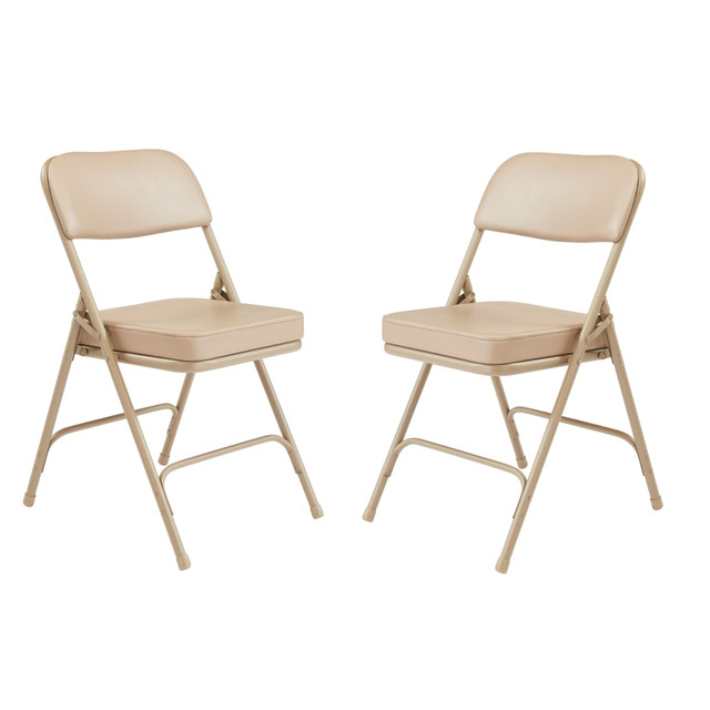 OKLAHOMA SOUND CORPORATION National Public Seating 3201/2  Vinyl-Upholstered Folding Chair, Beige, Set Of 2