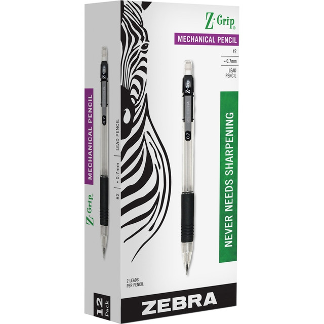 Zebra ZEB52410 Pen Z-Grip Mechanical Pencils, Pack Of 12, Medium Point, 0.7 mm, Clear/Black Barrel Zebra ZEB52410 Pen Z-Grip Mechanical Pencils, Pack Of 12, Medium Point, 0.7 mm, Clear/Black Barrel