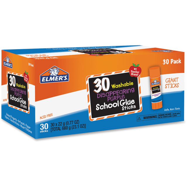 NEWELL BRANDS INC. E605 Elmers Disappearing Purple School Glue Sticks, 0.77 Oz., Pack Of 30 NEWELL BRANDS INC. E605 Elmers Disappearing Purple School Glue Sticks, 0.77 Oz., Pack Of 30