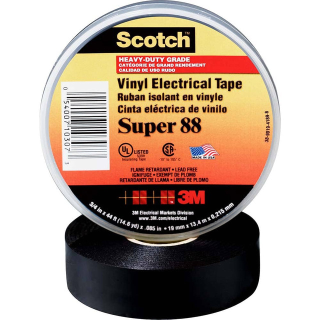3M 7000058434 Electrical Tape: 3/4" Wide, 110' Long, 8.5 mil Thick, Black