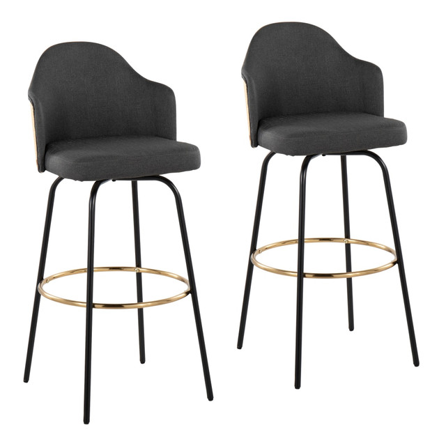 LUMISOURCE, LLC B30-AHOY CLAIREG2 BKNACHAR2 LumiSource Ahoy Fixed-Height Bar Stools, Charcoal/Black/Gold, Set Of 2 Stools