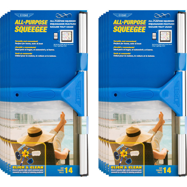 STECCONE PRODUCTS COMPANY 17014CT Ettore All-purpose Squeegee - Rubber Blade - Plastic Handle - 1.5in Height x 14in Width x 14in Length - Lightweight, Streak-free - Blue - 12 / Carton