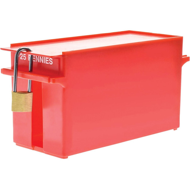 DIGITAL ENERGY AEX1-1016 Nadex Coins AEX1-1016 Large Capacity Rolled Coin Storage Box (Pennies) - External Dimensions: 3.8in Length x 9.6in Width x 4.4in Height - 2500 x Coin - Padlock, Zipper Closure - Stackable - Red - For Coin, Transportation