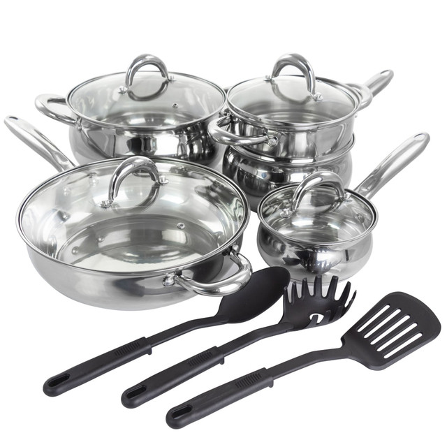 GIBSON OVERSEAS INC. 995114958M Gibson Home Ancona 12-Piece Stainless Steel Cookware Set, Silver