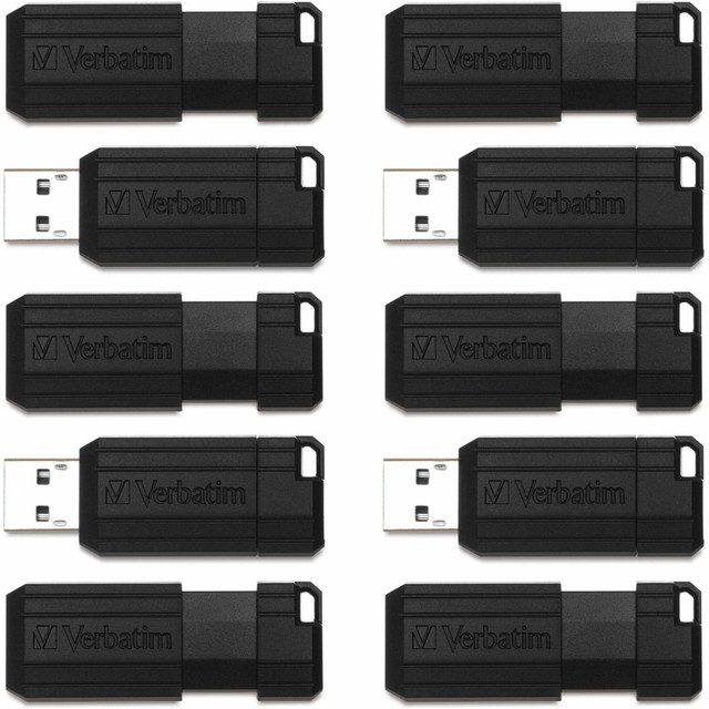 VERBATIM AMERICAS LLC 70062 Verbatim PinStripe USB Flash Drive, 32GB, Black, Pack Of 10