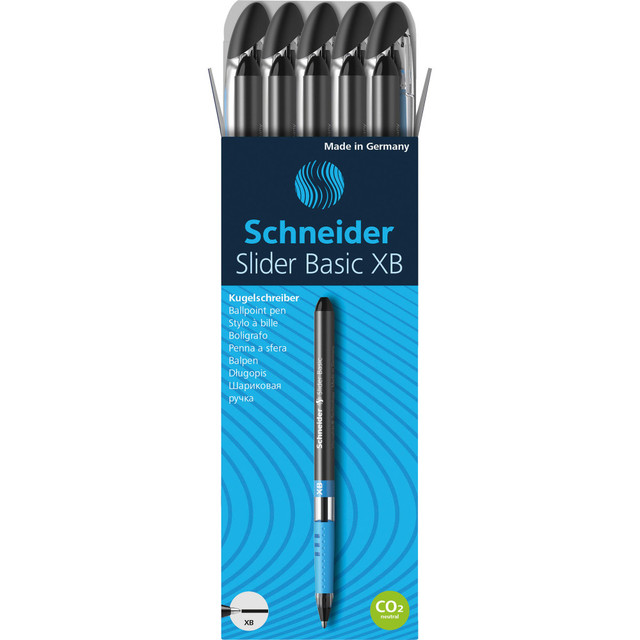 REDIFORM RED151201 Schneider Slider Basic XB Ballpoint Pens, Extra-Bold Point, 1.4 mm, Black Barrels, Black Ink, Pack Of 10 Pens