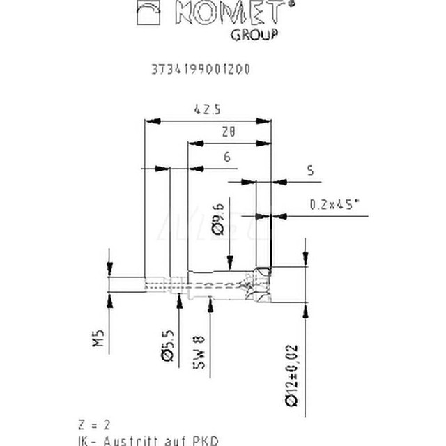 Komet 5001801200 End Replaceable Milling Tip: 37341099001200, Polycrystalline Diamond (PCD)