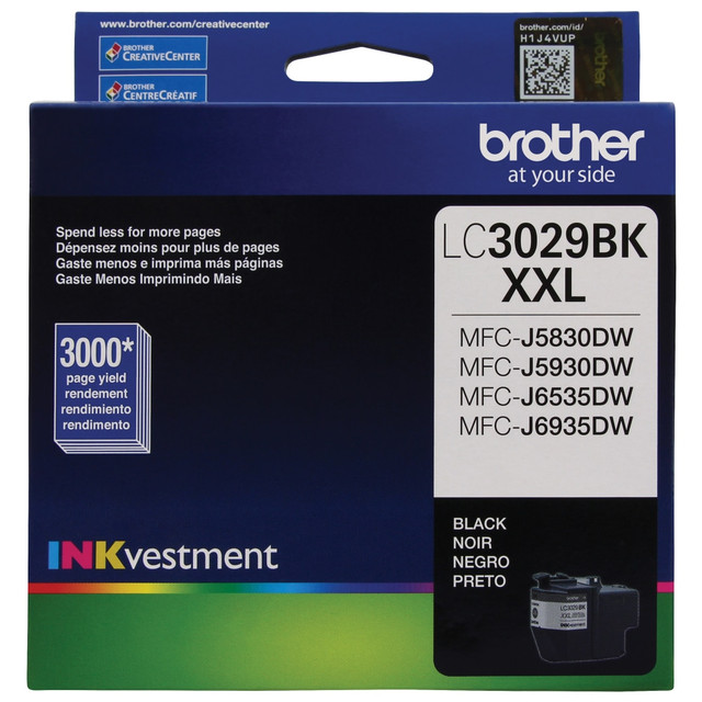 Super High Yield INK vestment Black ink cartridge, approximate yield (XXL) 3,000 pages (approximate page yields in accordance with ISO/IEC 24711 (letter/A4)). Brother inks use Brother Genuine ink technology which is not only fade resistant but also color fast, providing high quality print that has more vivid colors and better definition. All Brother Genuine printer supplies are designed as part of an entire intelligent printing system.