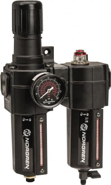 Norgren 24-074-164-260 FRL Combination Unit: 3/4 NPT, Standard, 2 Pc Filter/Regulator-Lubricator with Pressure Gauge