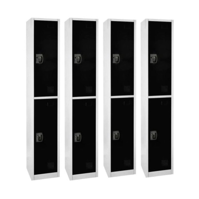 ADIR CORP. ADI629-202-BLK-4PK Alpine 2-Tier Steel Lockers, 72inH x 12inW x 12inD, Black, Set Of 4 Lockers ADIR CORP. ADI629-202-BLK-4PK Alpine 2-Tier Steel Lockers, 72inH x 12inW x 12inD, Black, Set Of 4 Lockers