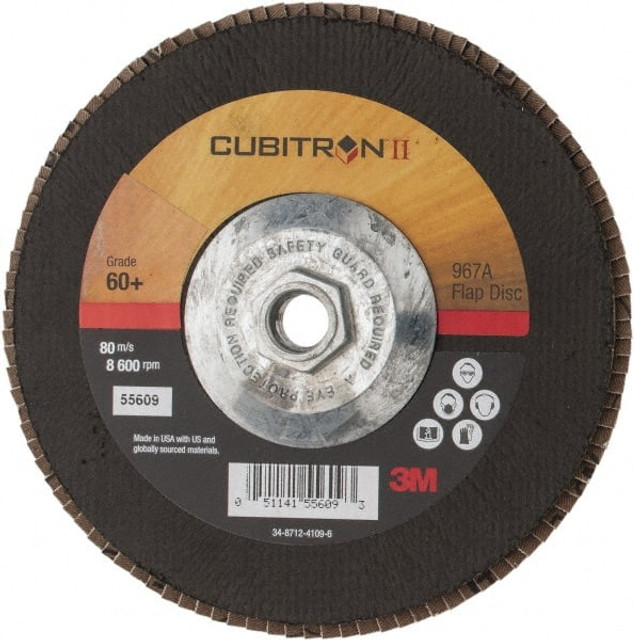 3M 7100055056 Flap Disc: 5/8-11 Hole, 60 Grit, Ceramic, Type 27