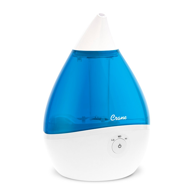 CRANE USA, INC. EE-5302 Crane Droplet Ultrasonic Cool Mist Humidifier, 0.5 Gallons, 6 3/4in x 6 3/4in x 10 1/2in, Blue/White