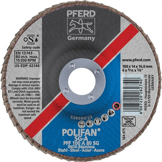 PFERD 62144 Flap Disc: 5/8" Hole, 80 Grit, Aluminum Oxide, Type 27