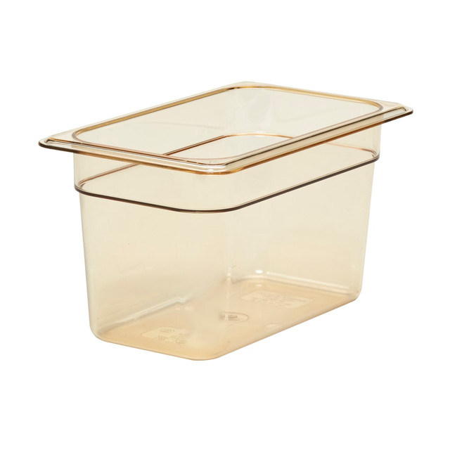 Make food handling simple with Cambro H-Pan High-Heat GN 1/4 6in Food Pans. These food pans are tough enough to go from the freezer to the oven and then right into the food bar for efficient service.  Uniform 1/2in flange allows secure placement in most prep tables and food bars.  Heat-tolerant food pan withstands temperatures from 40 deg. to 375 deg.F.  Molded graduation marks in standard and metric units simplify measuring.  Non-stick interior releases food easily.  Stackable design helps conserve storage space.  Dishwasher safe for easy cleaning.  NSF listed.  Includes 6 pans.