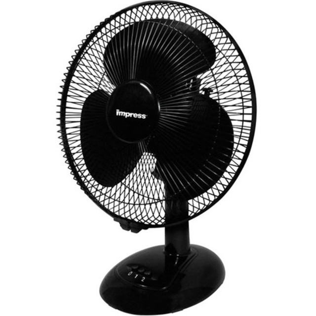 CRYSTAL PROMOTIONS 99583455M Impress Oscillating 3-Speed Table Fan, 10inH x 12inW x 12inD, Black CRYSTAL PROMOTIONS 99583455M Impress Oscillating 3-Speed Table Fan, 10inH x 12inW x 12inD, Black