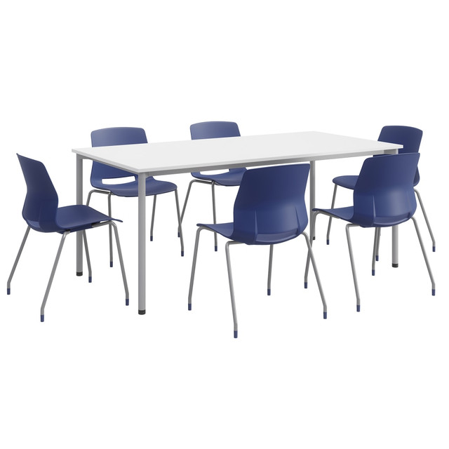 KENTUCKIANA FOAM INC KFI Studios 840031922816  Dailey Table Set With 6 Poly Chairs, White/Silver Table/Navy Chairs