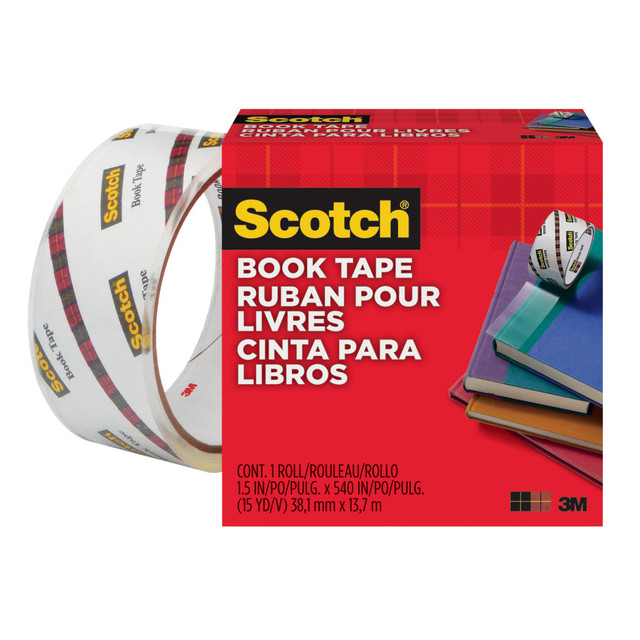 3M CO 845 Scotch Book Tape, 1-1/2 in x 540 in, 1 Tape Roll, Clear, Home Office and School Supplies