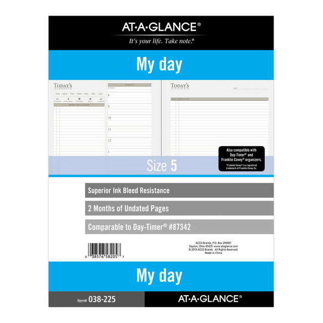 ACCO BRANDS USA, LLC 038-225 AT-A-GLANCE 2-Month Daily Planner Calendar Refill, 8-1/2in x 11in, White, 038-2 ACCO BRANDS USA, LLC 038-225 AT-A-GLANCE 2-Month Daily Planner Calendar Refill, 8-1/2in x 11in, White, 038-2