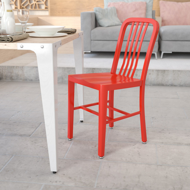 FLASH FURNITURE CH6120018RED  Commercial-Grade Metal Indoor/Outdoor Chair, Red