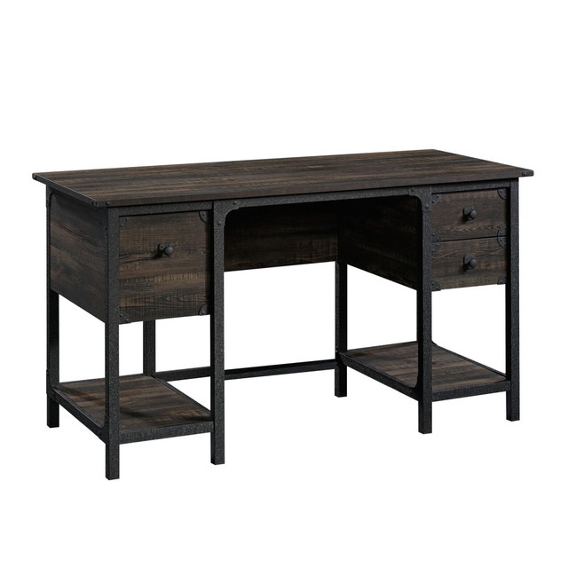 SAUDER WOODWORKING CO. 427652 Sauder Steel River 54inW Double-Pedestal Computer Desk, Carbon Oak