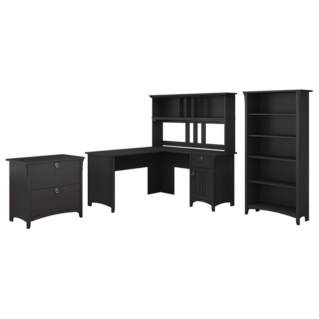BUSH INDUSTRIES INC. SAL007VB Bush Furniture Salinas 60inW L Shaped Desk with Hutch, Lateral File Cabinet and 5 Shelf Bookcase, Vintage Black, Standard Delivery BUSH INDUSTRIES INC. SAL007VB Bush Furniture Salinas 60inW L Shaped Desk with Hutch, Lateral File Cabinet and 5 Shelf Bookcase, Vintage Black, Standard Delivery