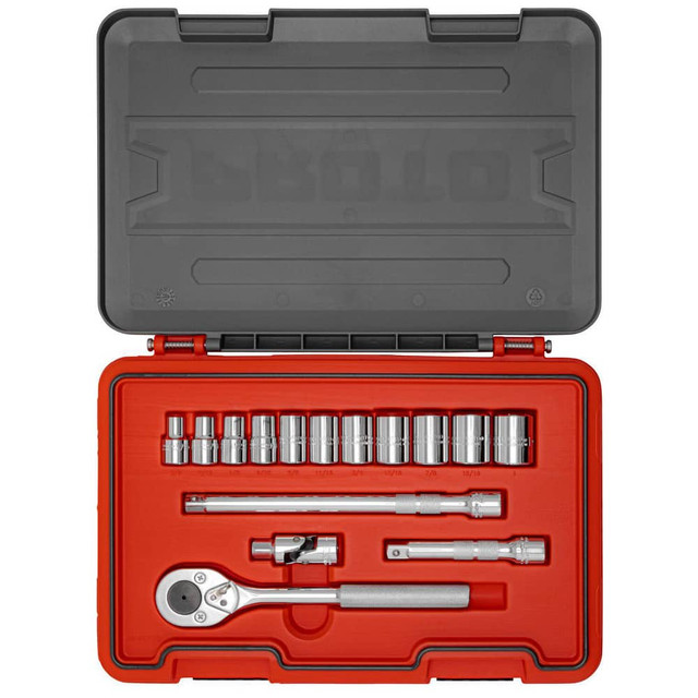 Proto J54115S Combination Hand Tool Sets; Set Type: Socket Set ; Number Of Pieces: 15 ; Measurement Type: Inch ; Drive Size: 1/2 ; Container Type: Blow Mold Case ; Container Material: Plastic