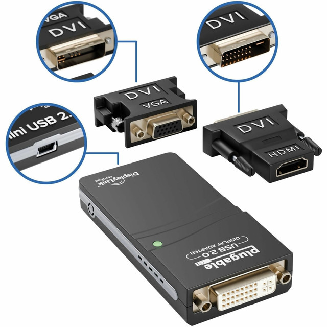 LEANCODE INC DBA PLUGABLE TECH UGA-165 Plugable USB 2.0 to DVI, VGA, or HDMI Multi-Monitor External Video Graphics Card Adapter up to 1920x1080 - Supports Windows 11, 10, 8.1, 7, XP, Mac, and ChromeOS LEANCODE INC DBA PLUGABLE TECH UGA-165 Plugable USB 2.0 to DVI, VGA, or HDMI Multi-Monitor External Video Graphics Card Adapter up to 1920x1080 - Supports Windows 11, 10, 8.1, 7, XP, Mac, and ChromeOS
