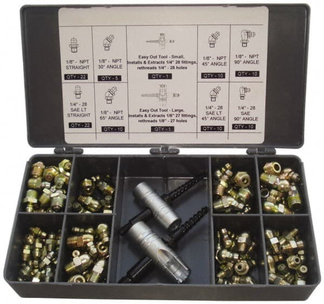 PRO-LUBE GFTESOKIT/M-101 101 Piece, Metric, Box Plastic Steel Grease Fitting Set