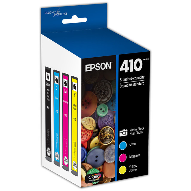 Compatible Epson models: Expression : Premium XP-530, Premium XP-630, Premium XP-640, Premium XP-830, Premium XP-7100.  .  410 Ink  Individual ink cartridge - replace only the color you need  Stunning images  Archival photos last more than 200 years in an album  Sharp text  For use in Epson Expression XP-830  Claria Premium ink technology delivers great-looking images. Produces stunning photos and sharp text that can last for more than 200 years.  Includes 1 cartridge each of photo black, cyan, magenta and yellow.  Recycling solution - designed to encourage recycling, helping you divert materials from landfill.