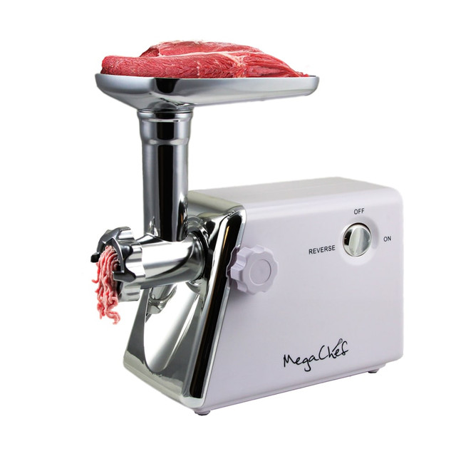 MEGAGOODS, INC. 99597889M MegaChef 1200 W Powerful Automatic Meat Grinder, White MEGAGOODS, INC. 99597889M MegaChef 1200 W Powerful Automatic Meat Grinder, White