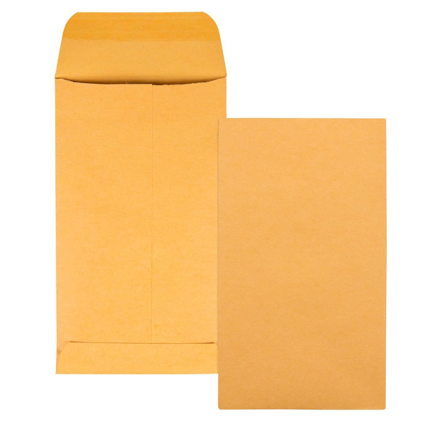 Quality Park #5 1/2 coin envelopes are the perfect size for the small items you need to contain. Our 3 1/8in x 5 1/2in coin and small parts envelopes hold keys, stamps, coins, seeds, medication, jewelry, charms or any small parts you need to store safely. Made of heavyweight 28 lb brown kraft stock that's thick and durable enough to hold up to regular home or office wear. These kraft envelopes are gummed with a moisture-activated adhesive for a strong, durable seal. Stock up on boxes! You'll use these small envelopes everywhere: at home, in the home office, at work and at school. Makes good seed envelopes for the garden. Or use to create dozens of craft projects, from mini books to journal pockets. 500 Per box.  Our #5 1/2 coin envelopes hold stamps, gift cards, jewelry, keys & other small parts; 3 1/8 x 5 1/2; made of durable 28 lb kraft; 500 per box  These small manila envelopes are built sturdy from 28 lb kraft; thick paper provides privacy and durability for the items you tuck away  A heavily gummed envelope flap holds moisture-activated adhesive; creates a firm seal you can trust to keep contents safe  Store loose keys, sort collectible coins, give a gift card or watch your garden grow; from seed envelopes to storage-mini envelopes have thousands of uses  Stock up for home, office and school; these little yellow envelopes come in handy everywhere; in boxes of 500
