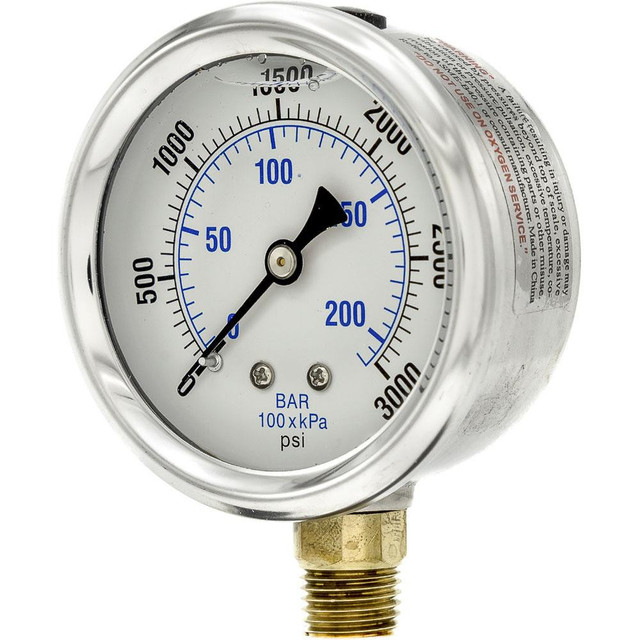 PIC Gauges PRO-201L-254P Pressure Gauges; Gauge Type: Industrial Pressure Gauges ; Scale Type: Dual ; Accuracy (%): 2-1-2% ; Dial Type: Analog ; Thread Type: 1/4" MNPT ; Bourdon Tube Material: Bronze