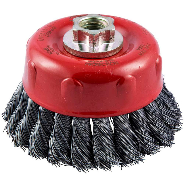 Norton 69957370111 Cup Brush: 4" Dia, 0.014" Wire Dia, Carbon Steel, Knotted