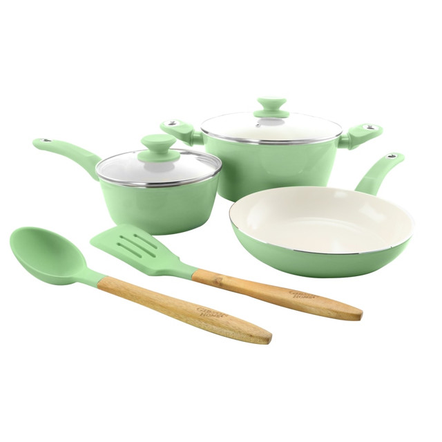 GIBSON OVERSEAS INC. 995111756M Gibson Home 7-Piece Plaza Cafe Cookware Set, Mint