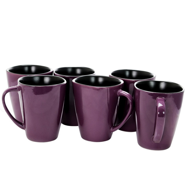 MEGAGOODS, INC. Elama 995111398M  14-Oz. Stoneware Mugs, Mulberry, Purple, Set Of 6 Mugs