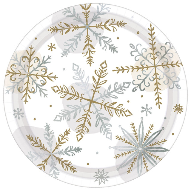 AMSCAN CO INC 542174 Amscan Christmas Shining Snow Round Paper Plates, 7in, 8 Plates Per Pack, Set Of 5 Packs