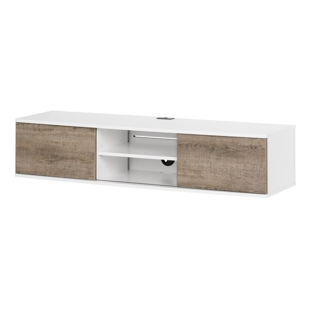 SOUTH SHORE IND LTD 11505 South Shore Agora Wall-Mounted Media Console, 11-1/2inH x 57inW x 17-3/4inD, Pure White/Weathered Oak